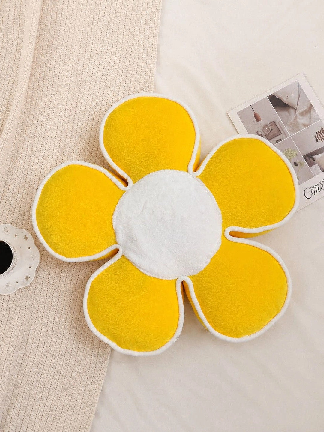 Yellow cotton flower shape cushions