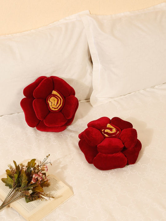 Burgundy poly cotton round cushions, set of 2