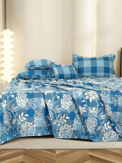 Blue & white floral queen bedsheet