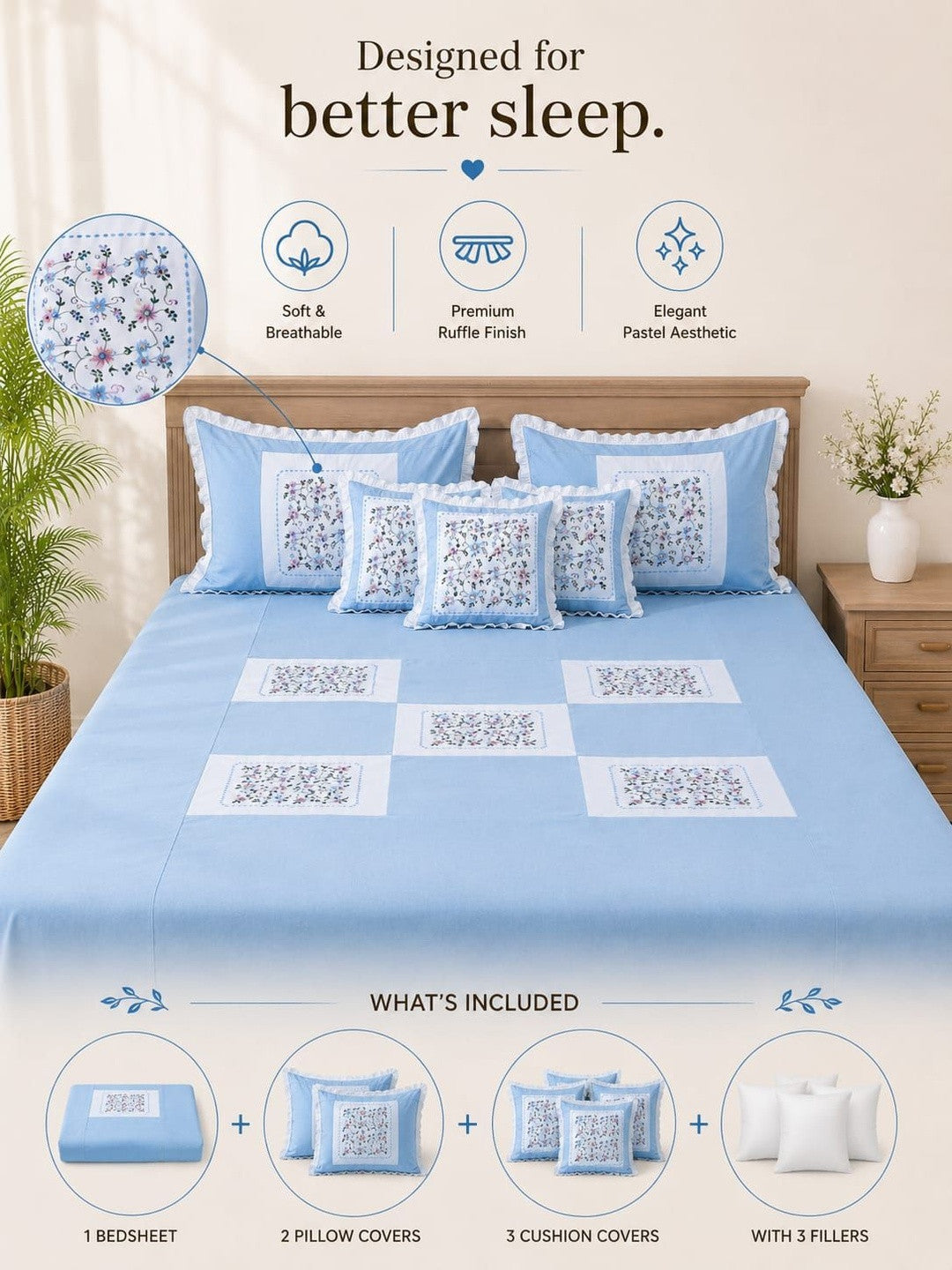 Blue floral king bedsheet