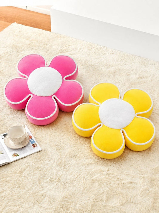 Pink & yellow cotton round cushions, set of 2