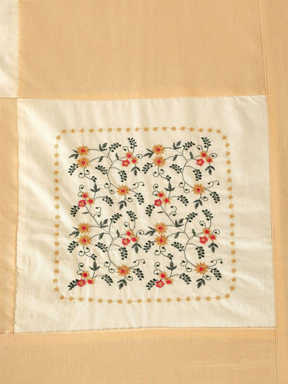 Beige floral printed cotton king bedsheet set