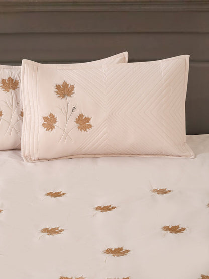 Embroidered leaf bedsheet set, cream, cream