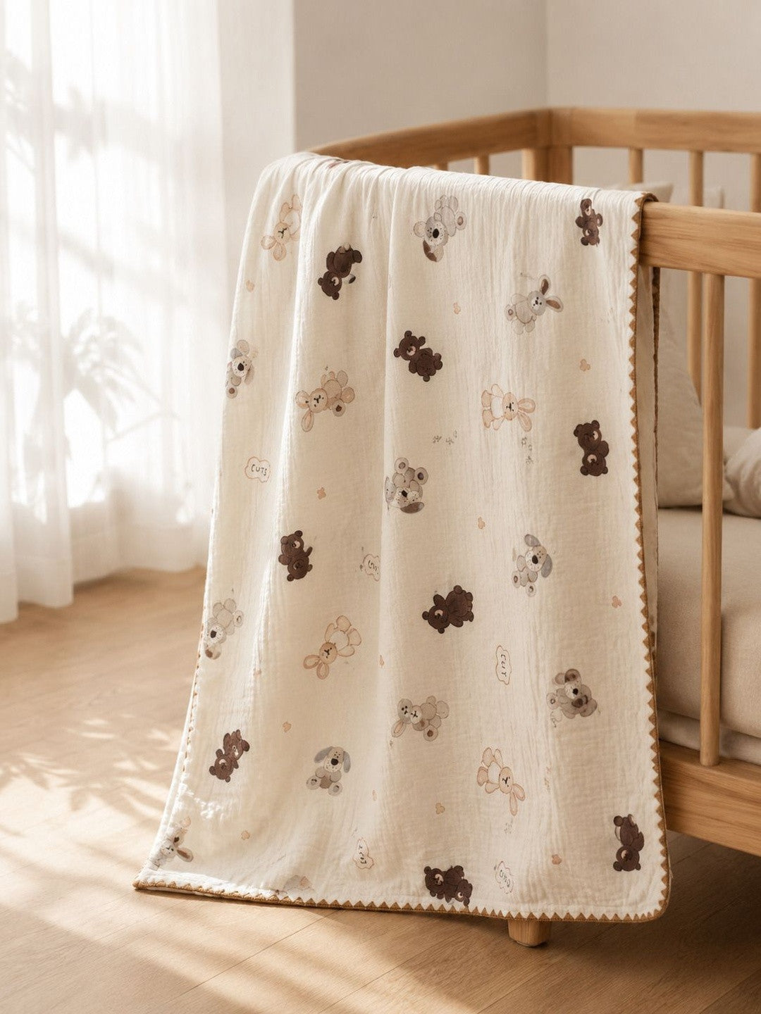 Beige cartoon characters AC room blanket