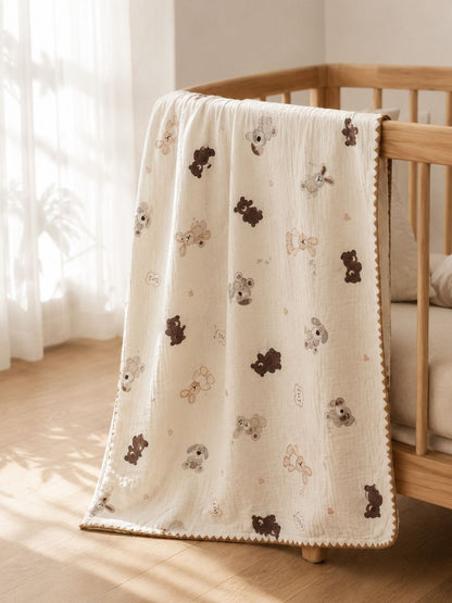 Beige cartoon characters AC room blanket