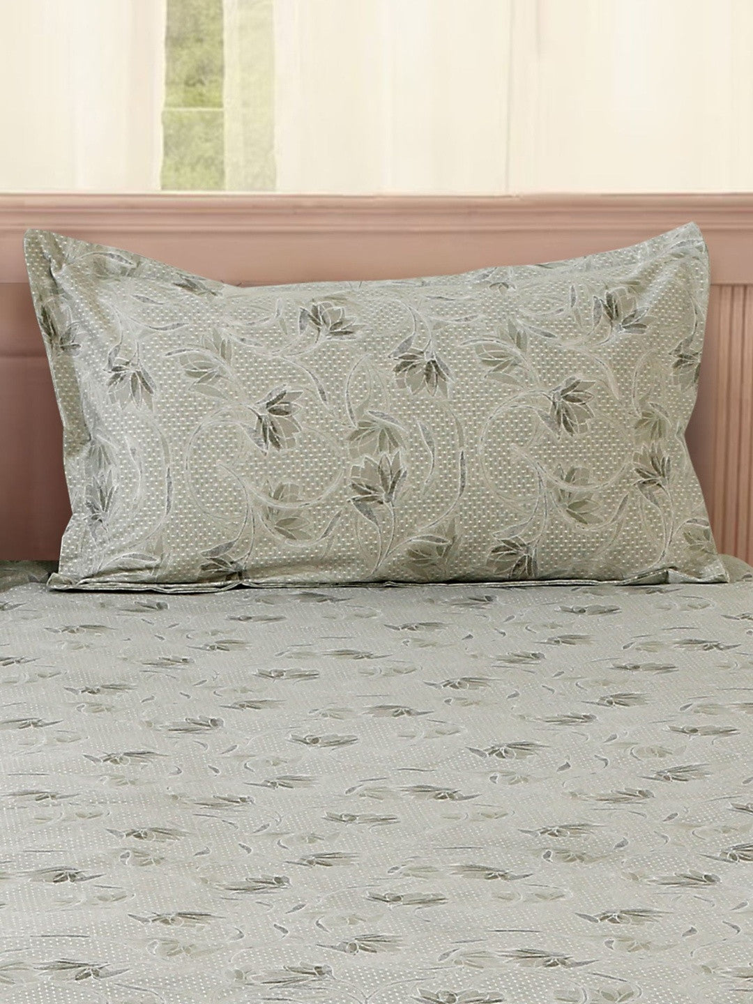 Grey & beige floral queen bedsheet