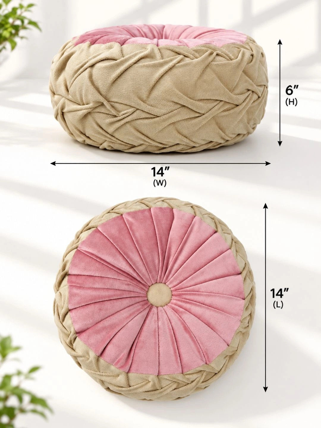 Beige round floor cushions, set of 2