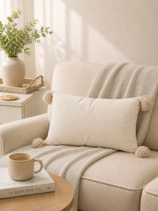 Cream-coloured cotton filled cotton sleep pillow