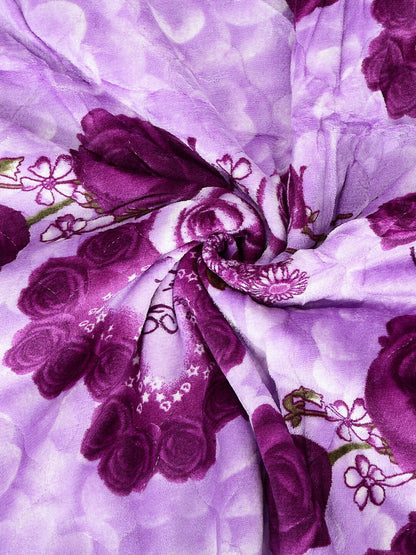 Purple & white floral printed double bed quilt