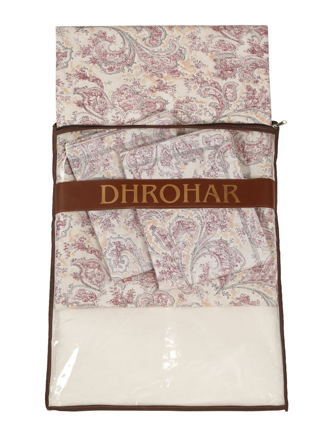 Cream-coloured & pink king bedsheet