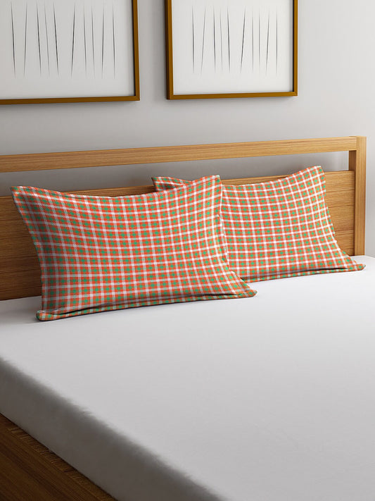 Pure cotton pillow covers, set of 2, orange & green & white