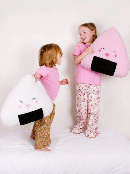 Pink & white printed floor cushions, set of 2