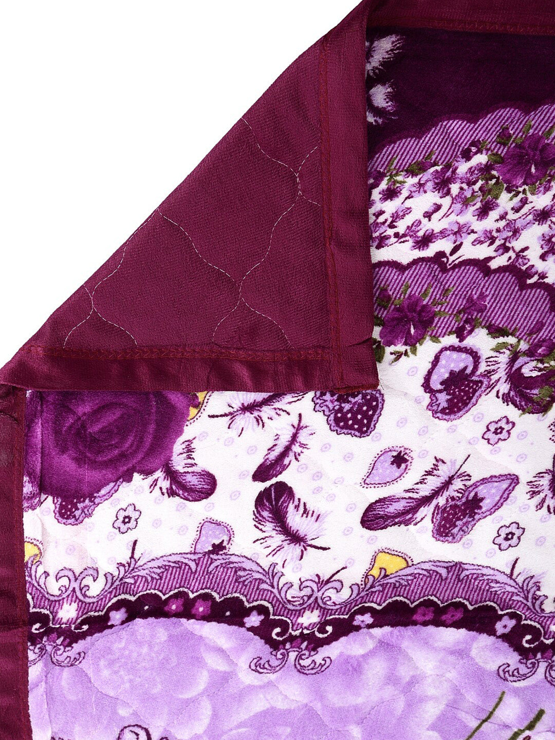 Purple & white floral printed double bed quilt