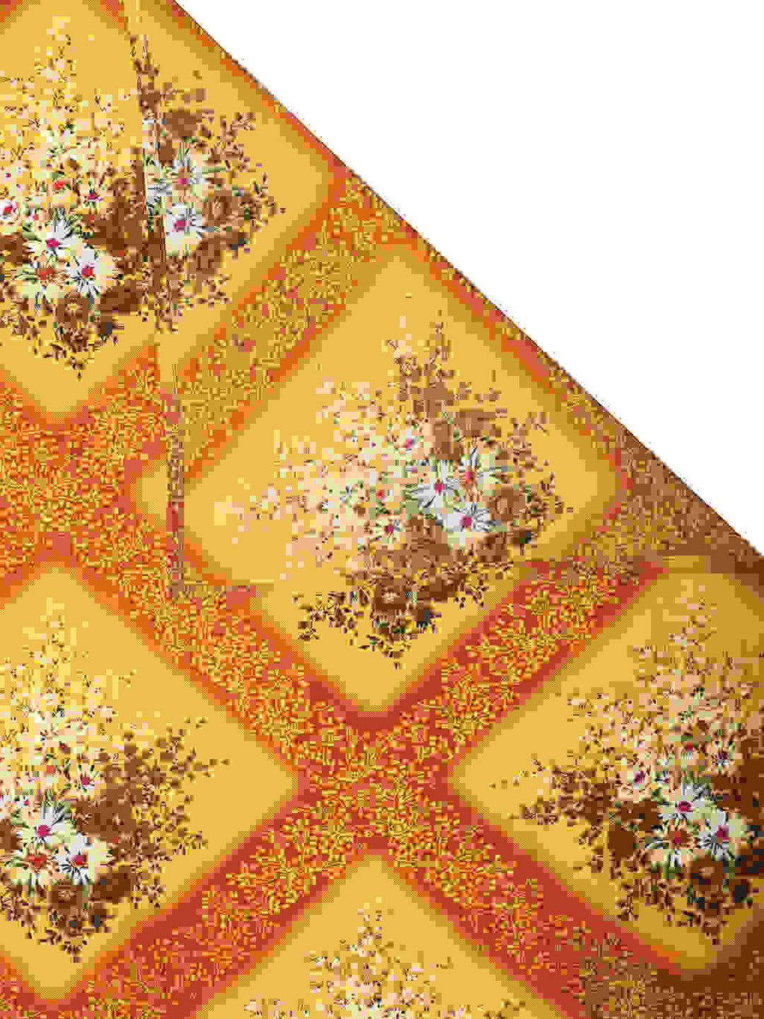 Yellow floral cotton queen bedsheet, yellow & red