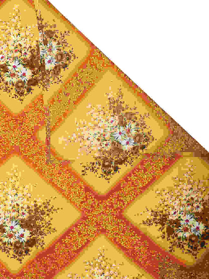 Yellow floral cotton queen bedsheet, yellow & red