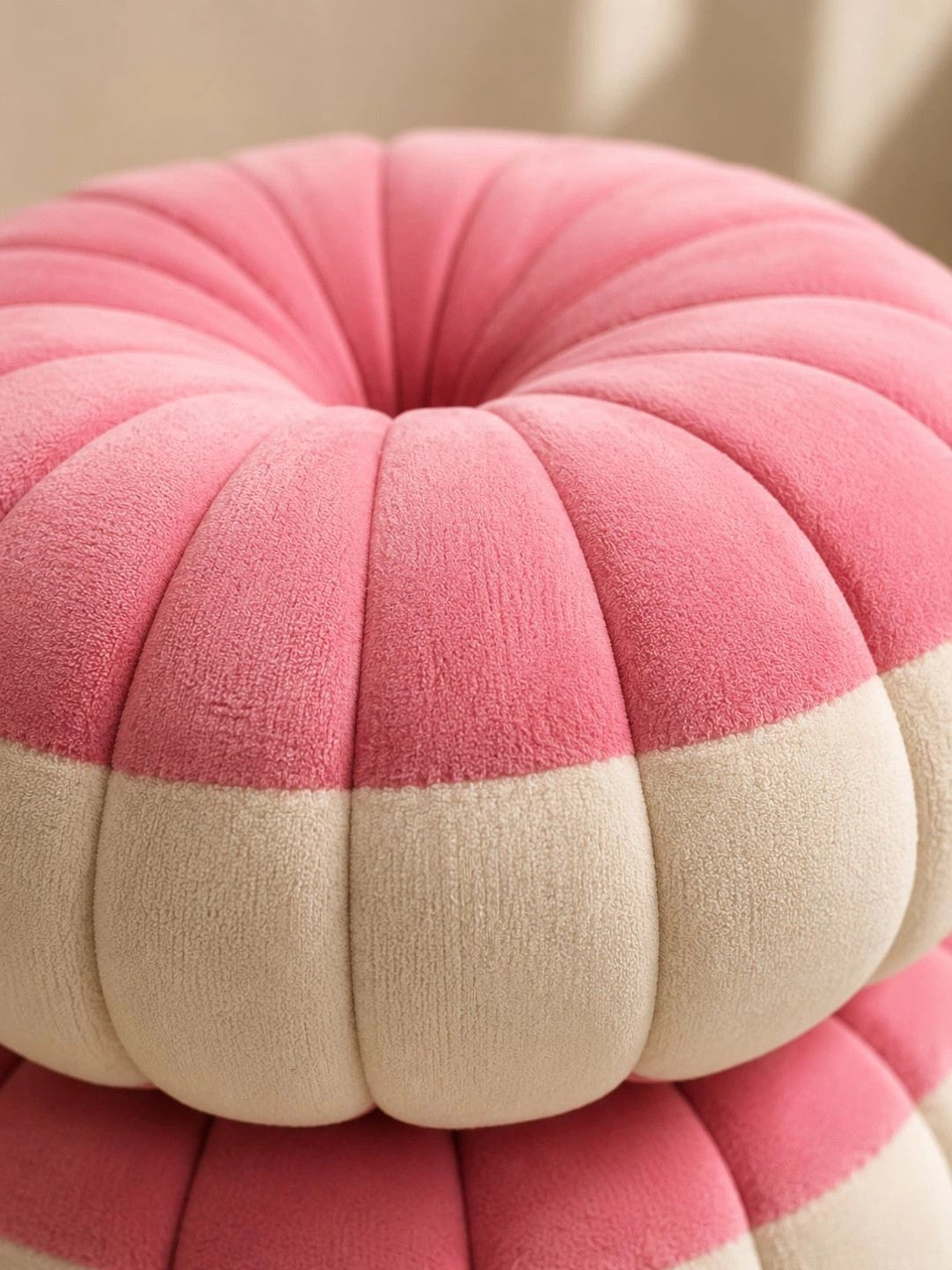 Pink velvet round pumpkin cushions, set of 2