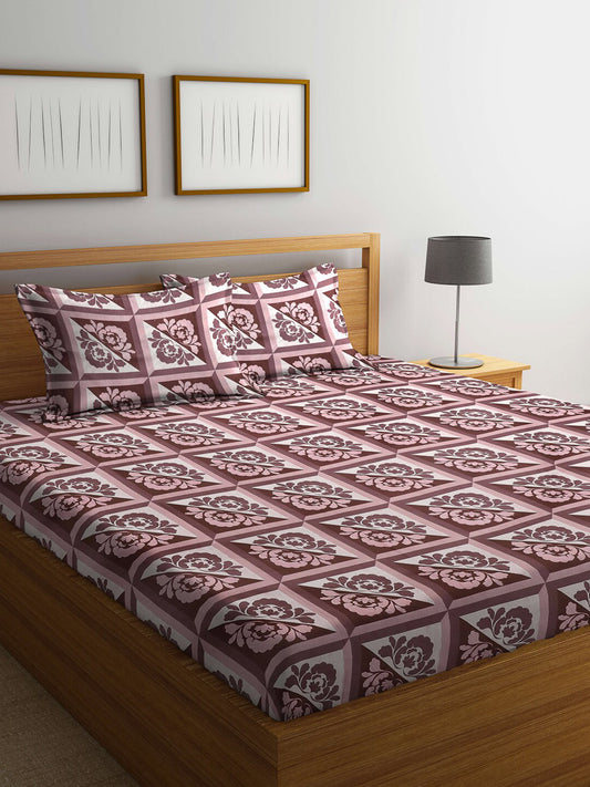 Brown ethnic motifs cotton queen bedsheet, brown & white
