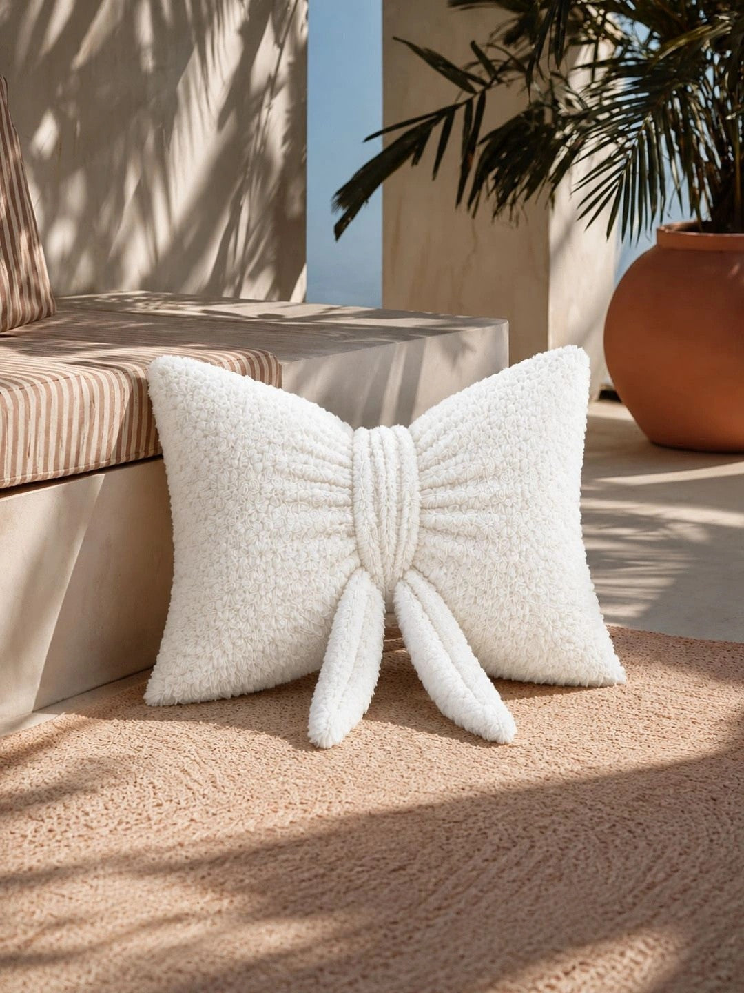 Pink & white rectangle floor cushions, set of 2