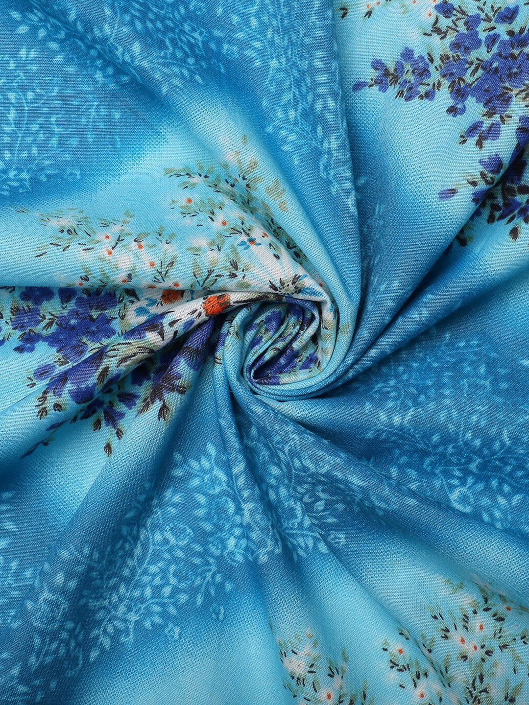 Blue floral cotton queen bedsheet, blue & white