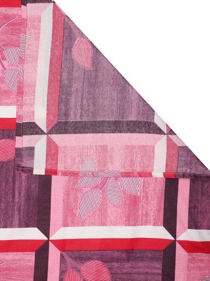 Navy blue geometric cotton queen bedsheet, navy blue & peach