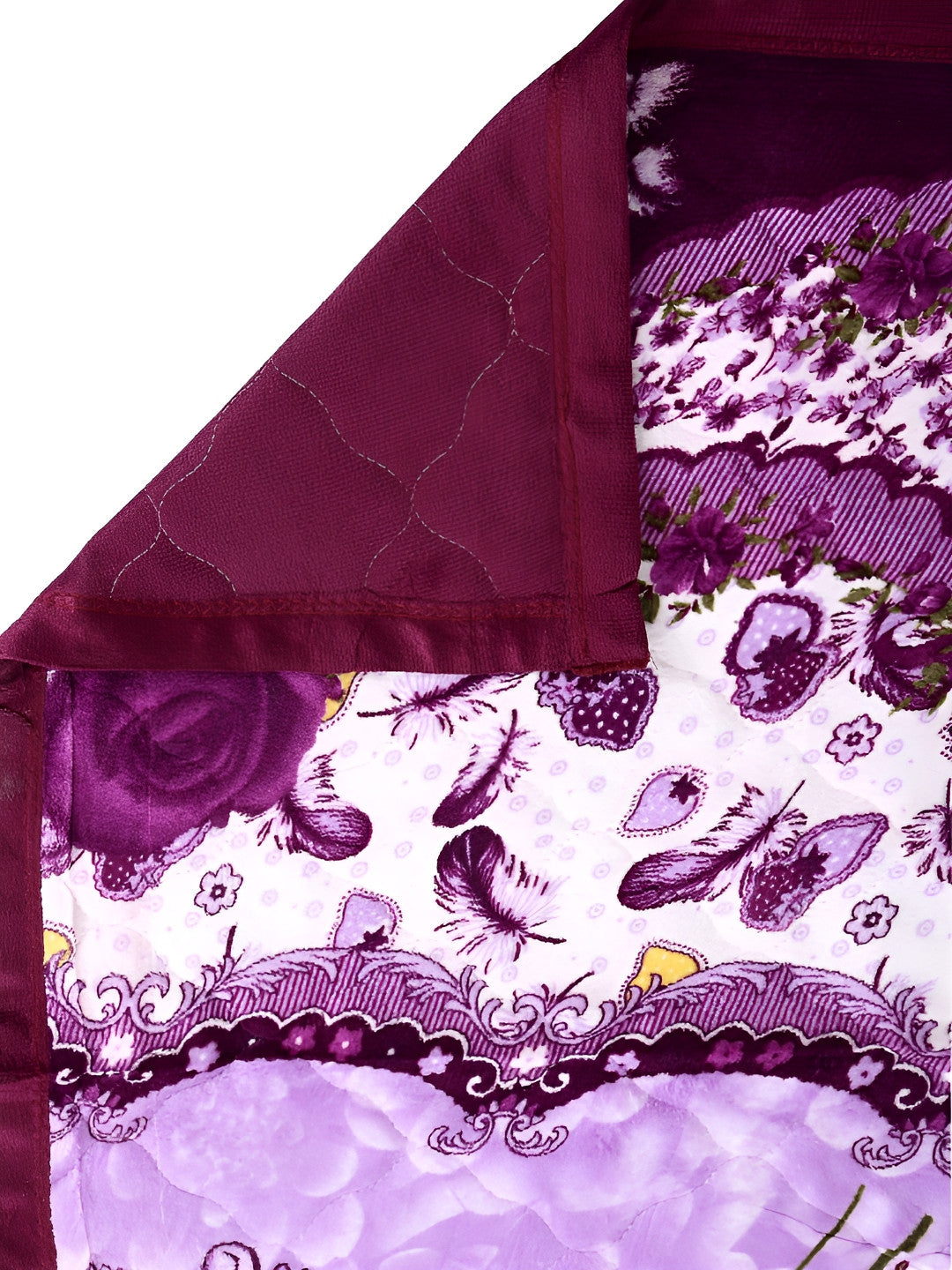 Purple & pink floral microfiber mild winter double bed quilt
