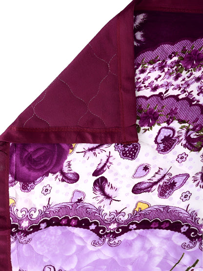 Purple & pink floral microfiber mild winter double bed quilt