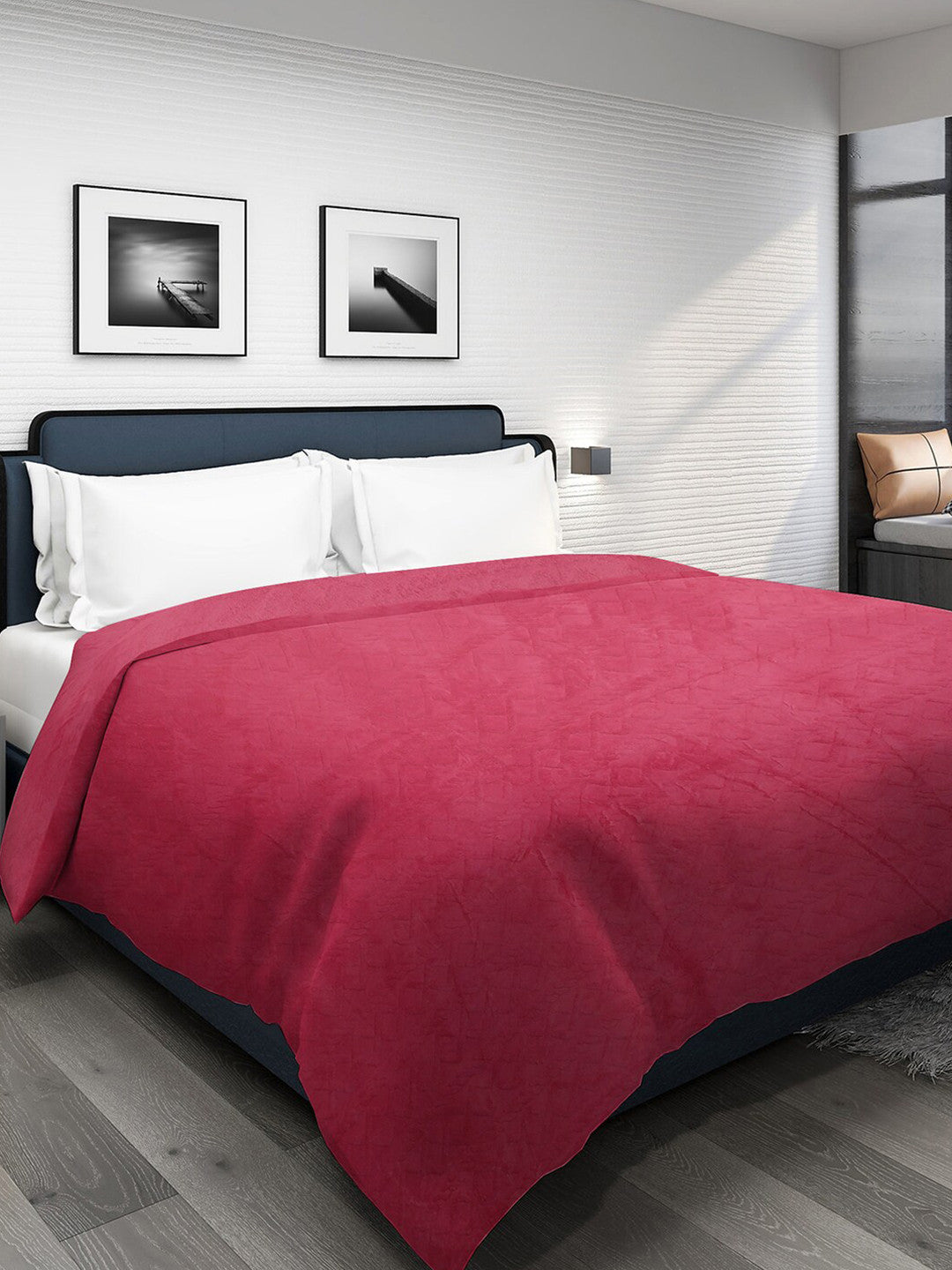 Pink fur geometric mild winter double bed blanket