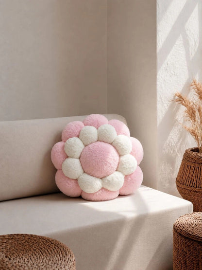 Pink & white cotton round floor cushions
