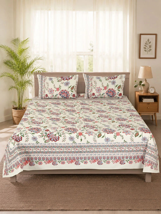White & red floral king bedsheet