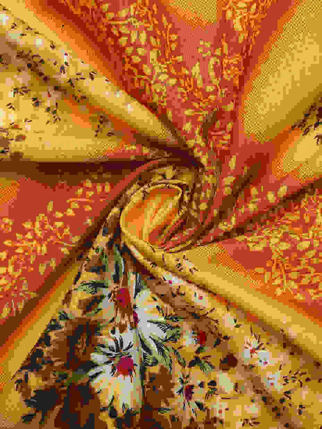 Yellow floral cotton queen bedsheet, yellow & brown