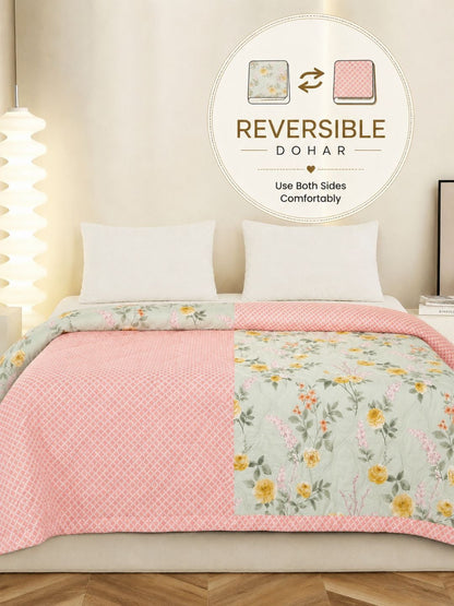 Pink & green floral AC room dohar