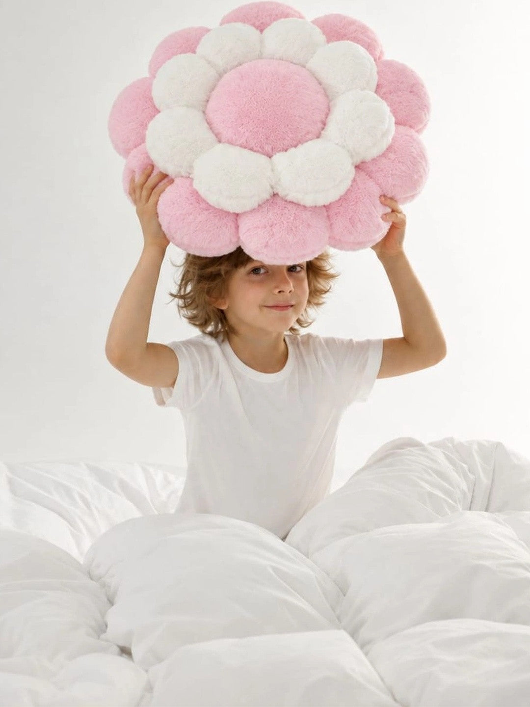 Pink & white cotton round floor cushions