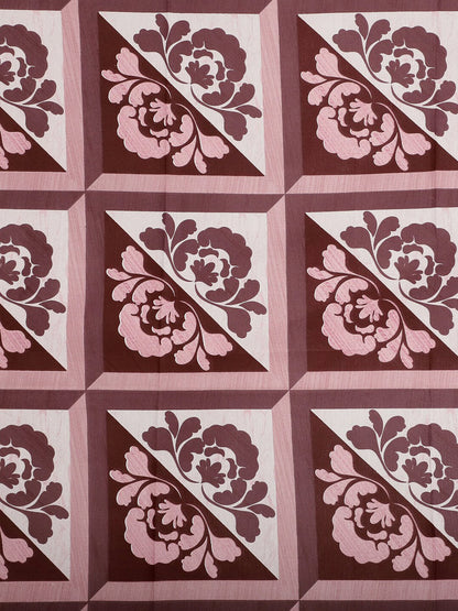 Brown ethnic motifs cotton queen bedsheet, brown & white
