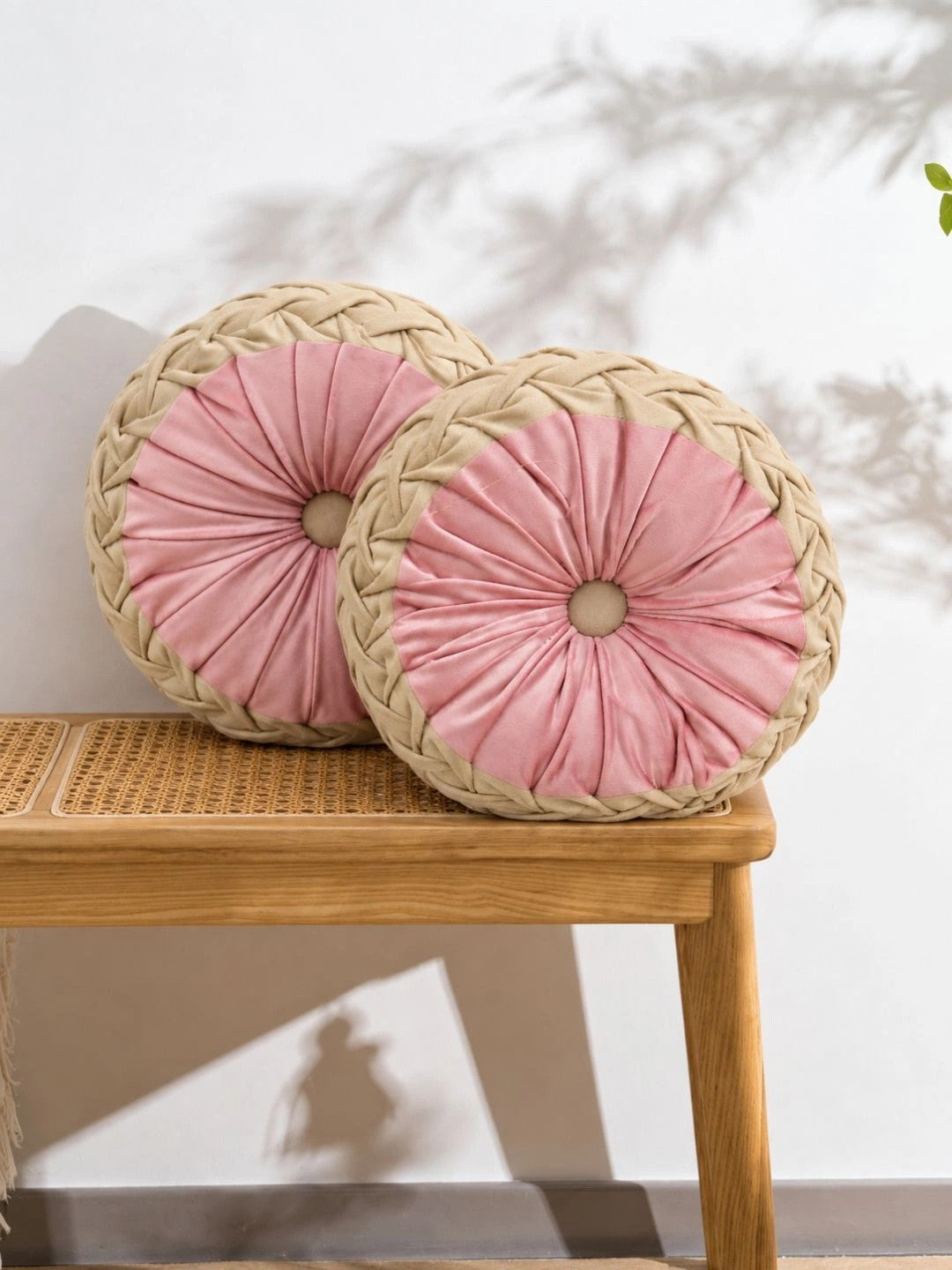 Beige round floor cushions, set of 2