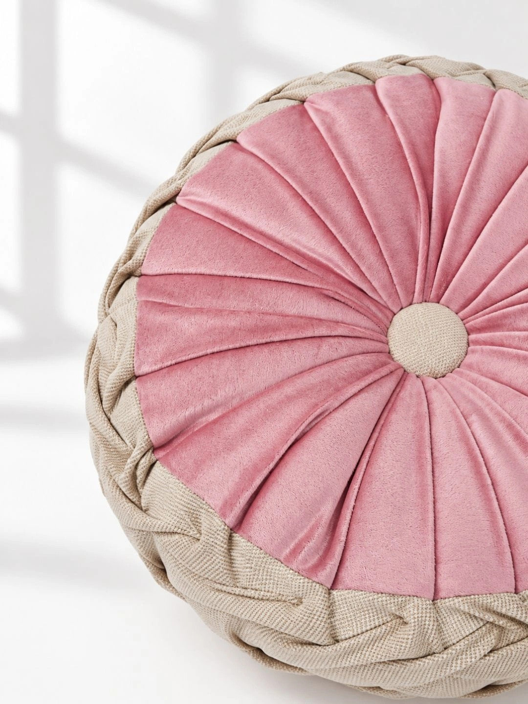 Beige round floor cushions, set of 2