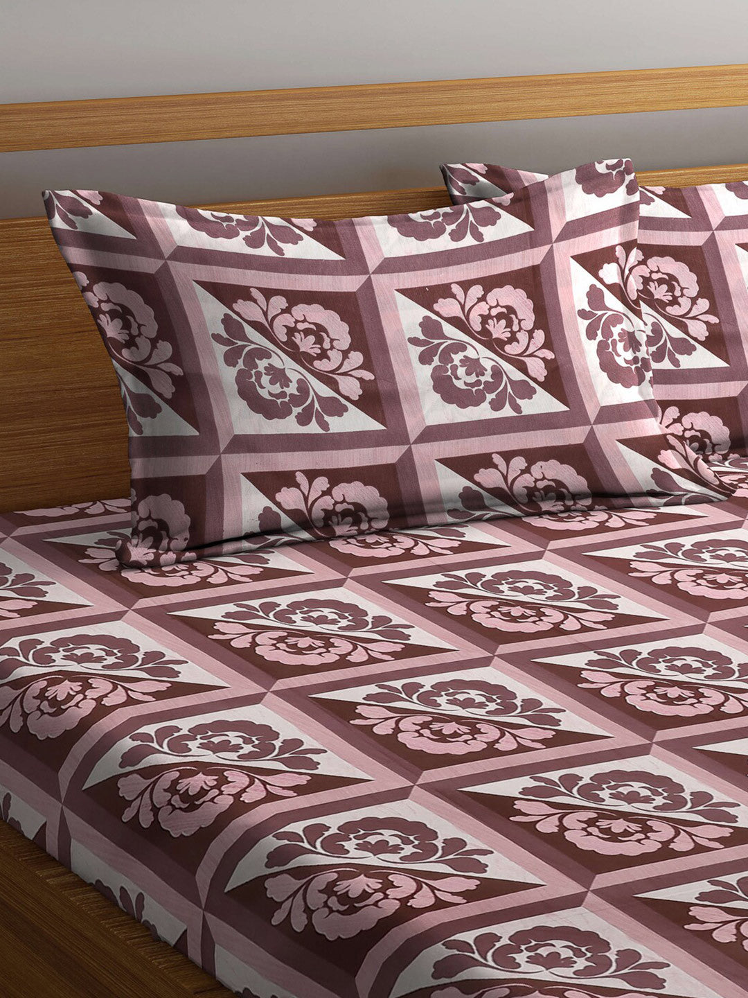 Brown ethnic motifs cotton queen bedsheet, brown & white