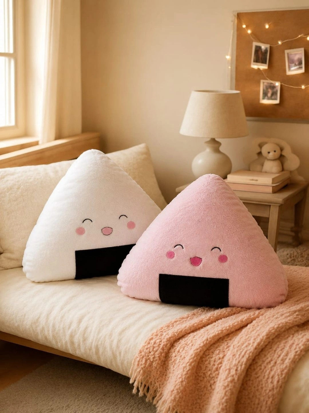Pink & white printed floor cushions, set of 2