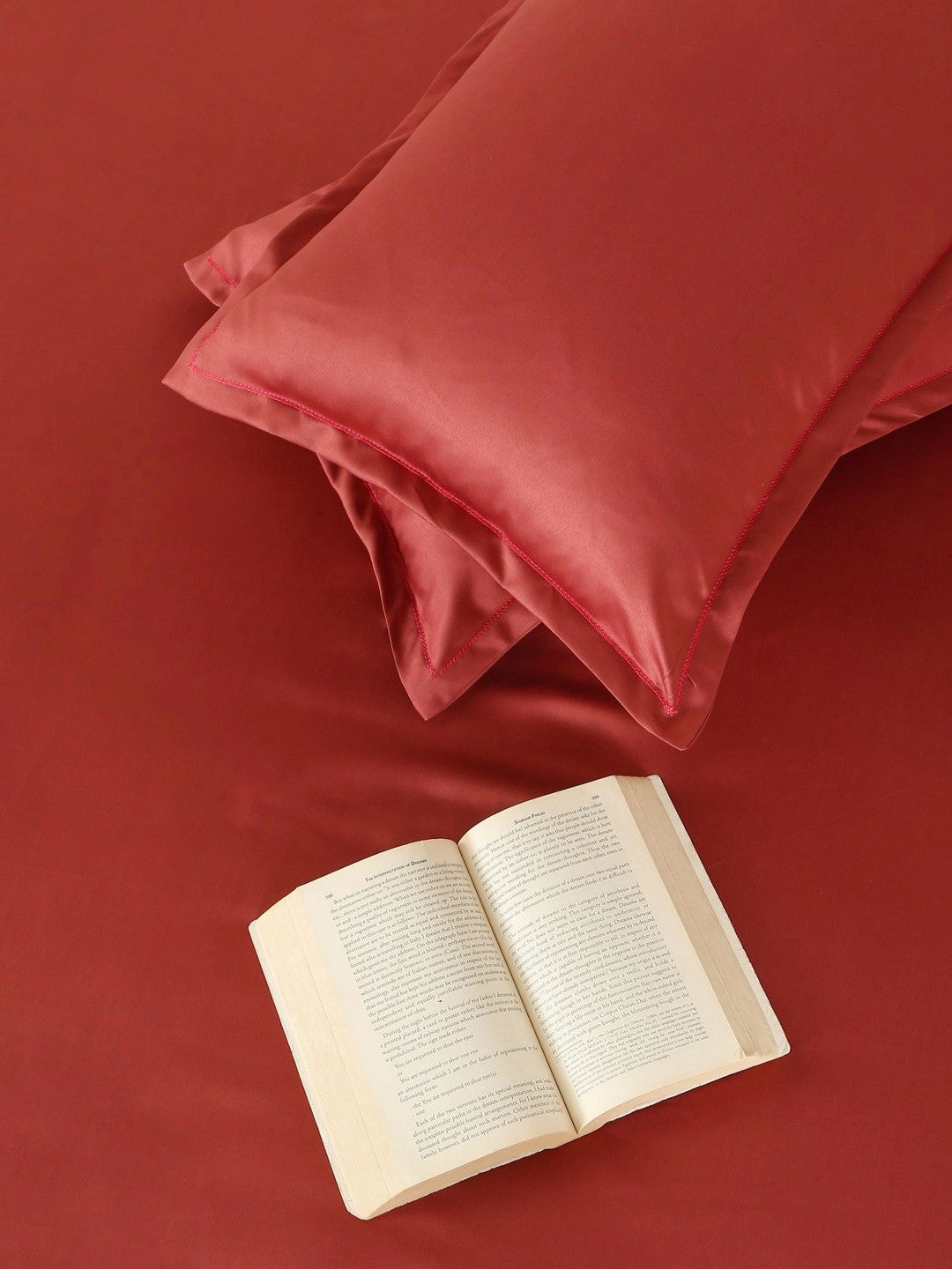 Red solid king size satin bedsheet, maroon