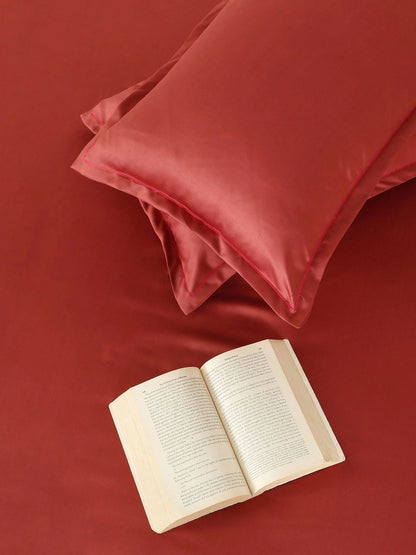 Red solid king size satin bedsheet, maroon