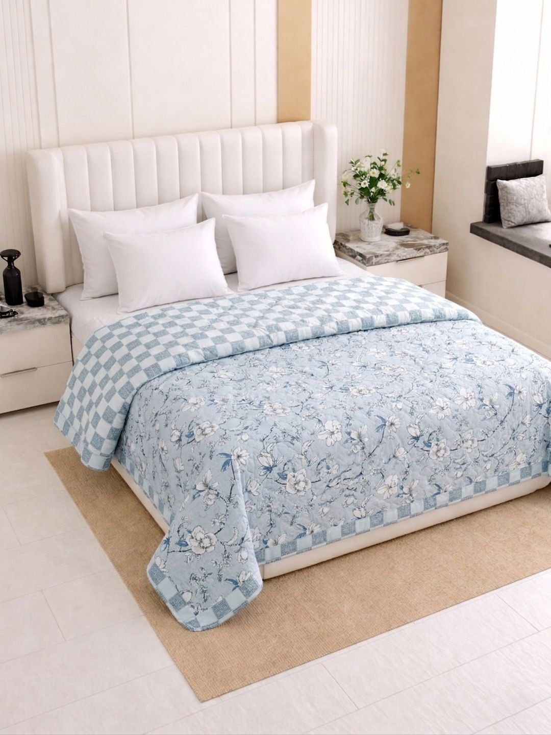 Blue & light blue floral AC room dohar