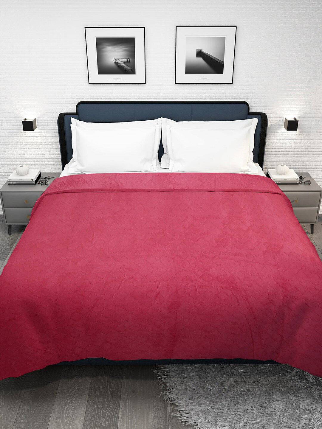 Pink geometric mild winter double bed blanket