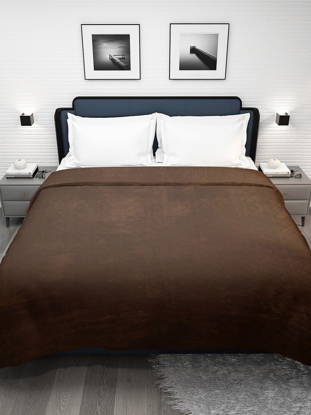 Brown fur geometric mild winter double bed blanket