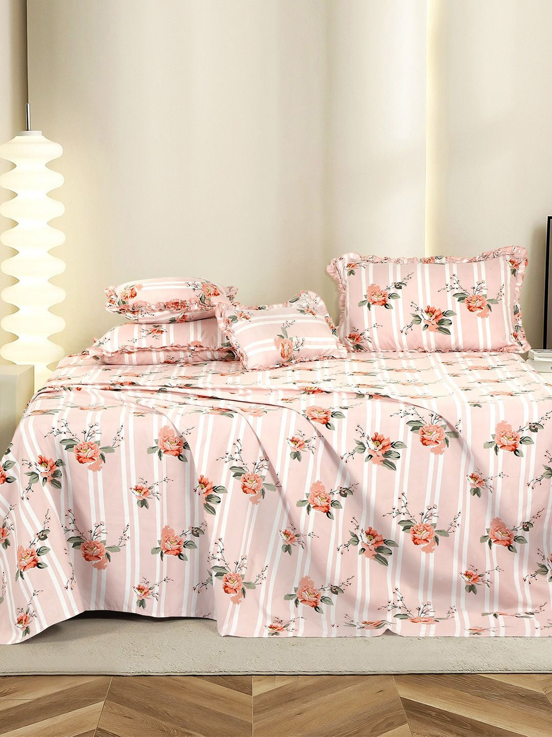 Pink floral queen bedsheet