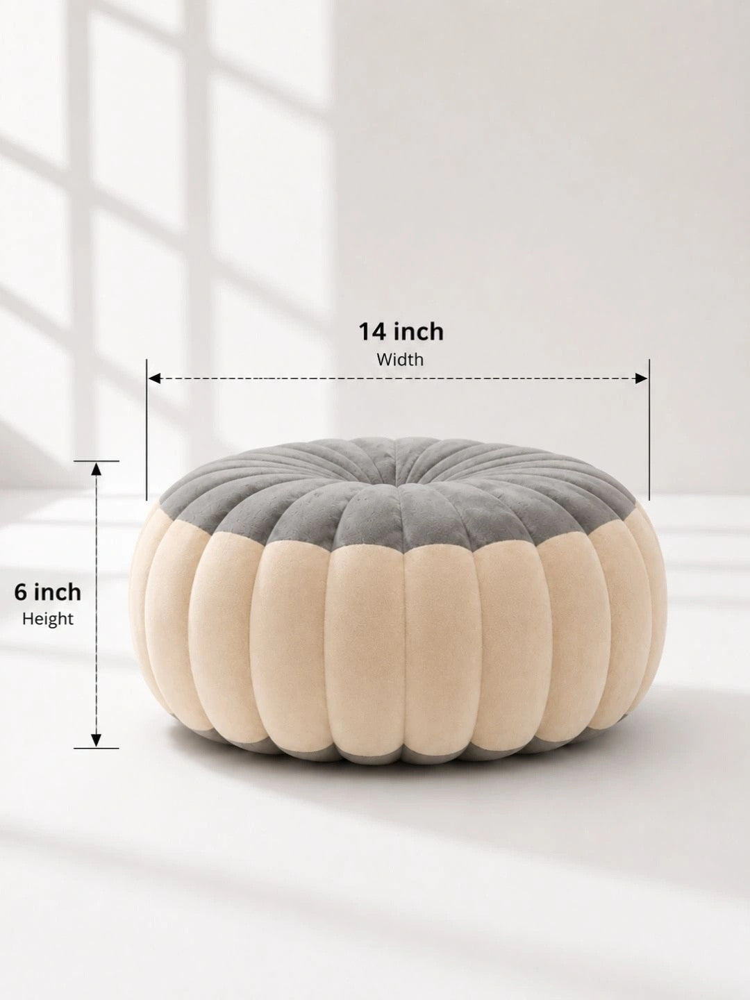 Grey velvet round pleated cushions, set of 2