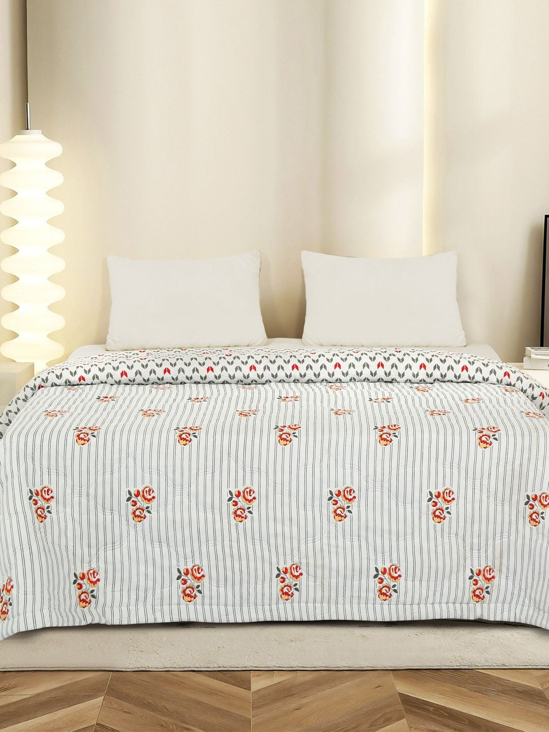 Green & white floral AC room dohar