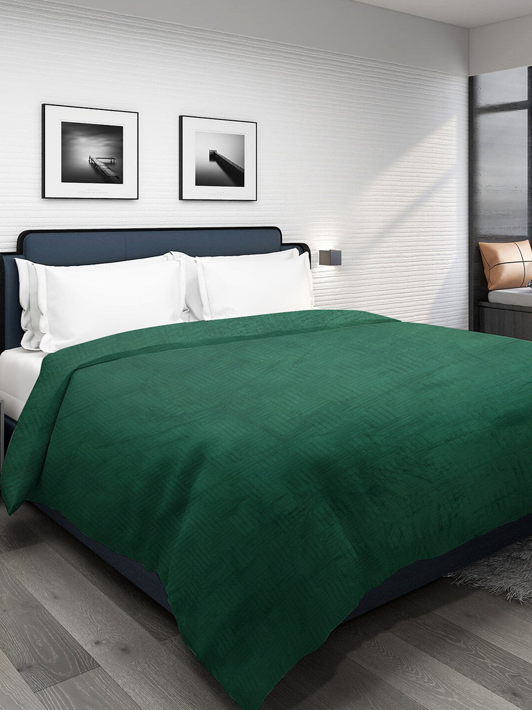 Green geometric fur mild winter double bed blanket
