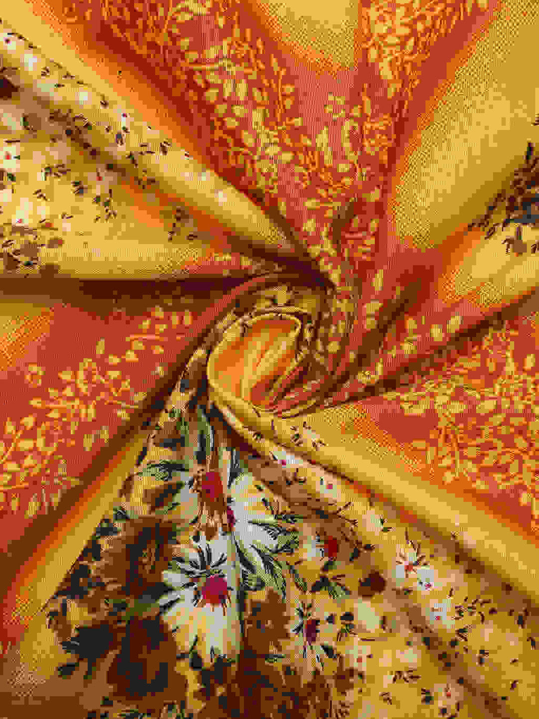 Yellow floral cotton queen bedsheet, yellow & red
