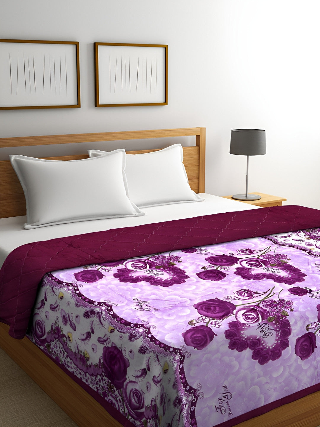 Purple & pink floral microfiber mild winter double bed quilt