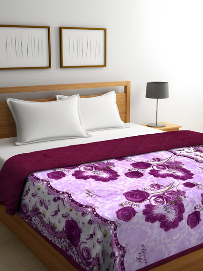 Purple & pink floral microfiber mild winter double bed quilt