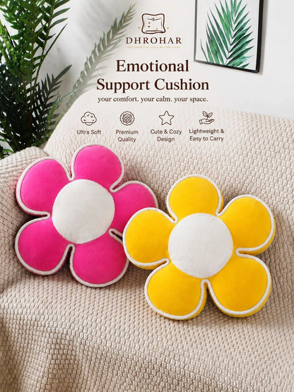 Pink & yellow cotton round cushions, set of 2